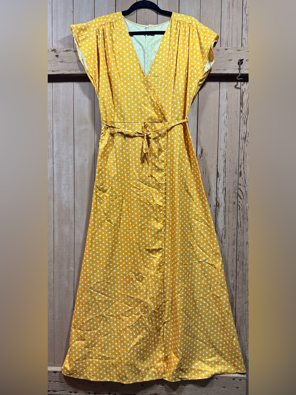 NWOT Yellow Polka Dot Wrap Maxi Dress - Women
